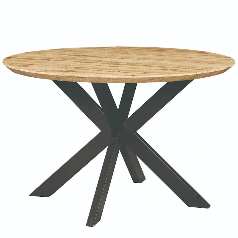 Ravenna 47  Modern Round Wood Dining Table With X-Cross Geometric Metal Base for Dining Room & Kitchen