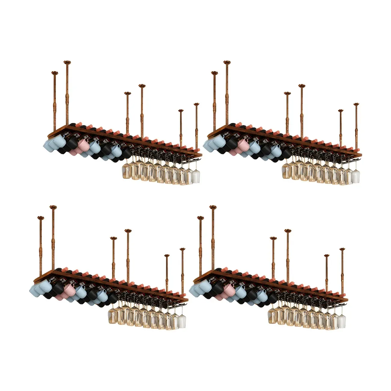 Industrial Metal Hanging Wine Rack with Glass Holder