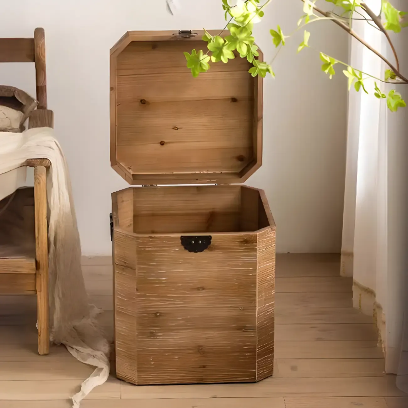 Natural Finish Square Rustic Wood End Table