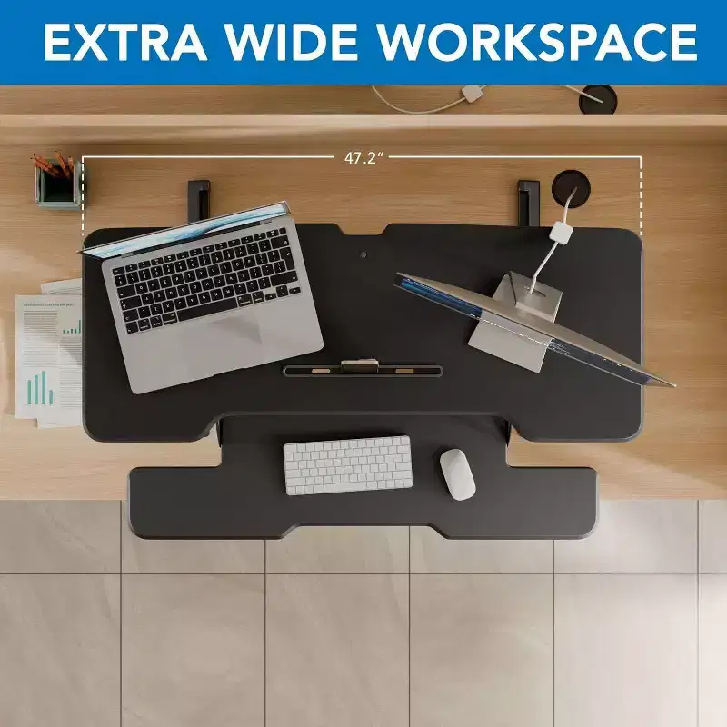 Black 2-Person Wide Standing Desk Converter, Sit-Stand Style