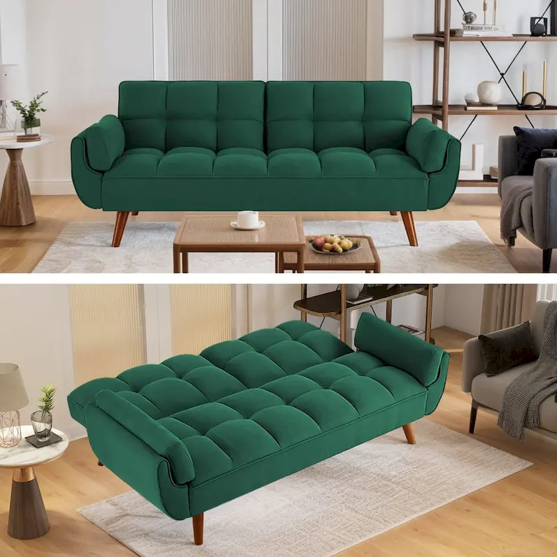 Linen Button-Tufted Loveseat Sofa, Beige/Grey/Black/Green/Yellow, Metal Legs, Seats 2