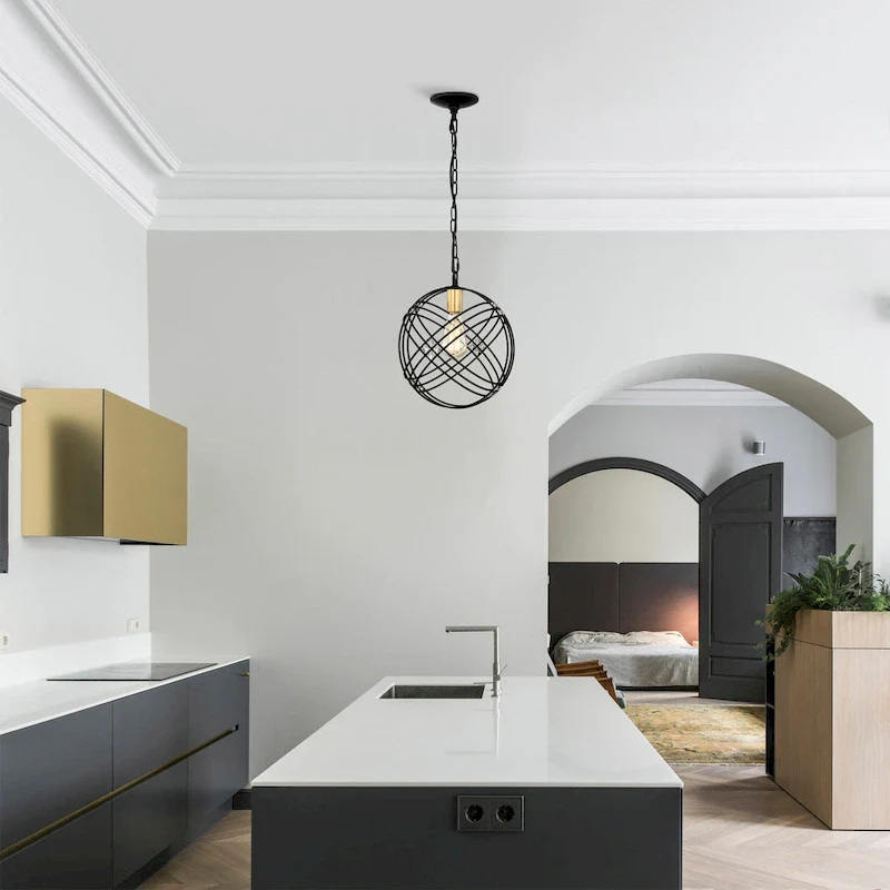 Jaipem 12 Inch Modern Matte Black Crystal Pendant Ceiling Light