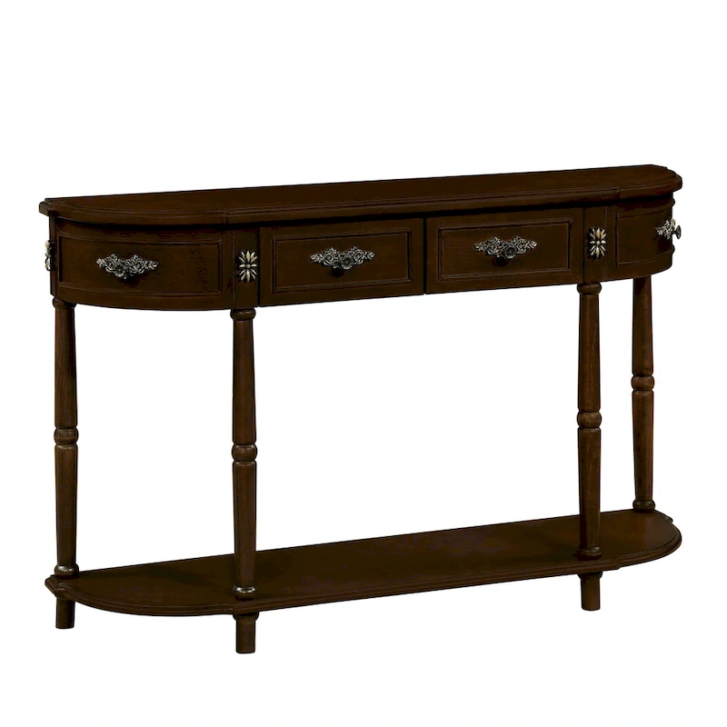 52 inch Circular Half Moon Sofa Table with Open Shelf and 2 Drawers