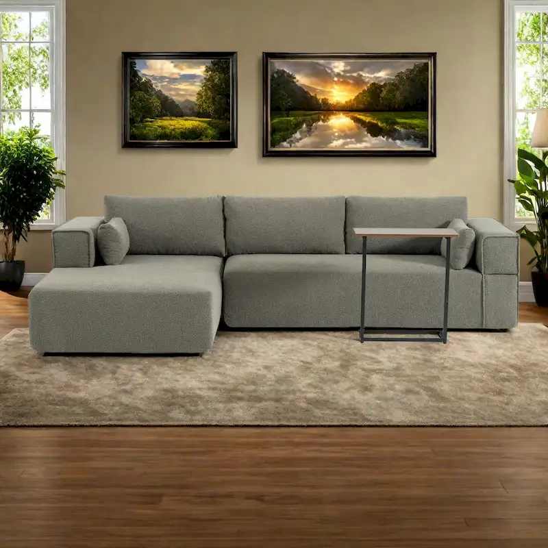 112 Boucle Modular Sectional Sofa with Free Side Table, Wide Seat Design and No Assembly Required
