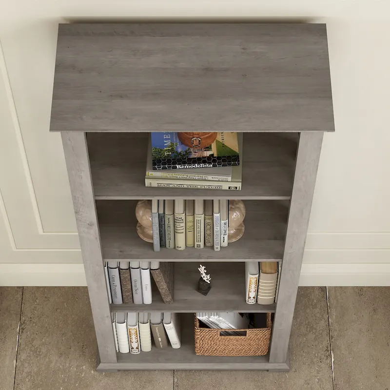 4-Shelf Bookcase in Linen White Oak / Driftwood Gray – 2 Adjustable Shelves