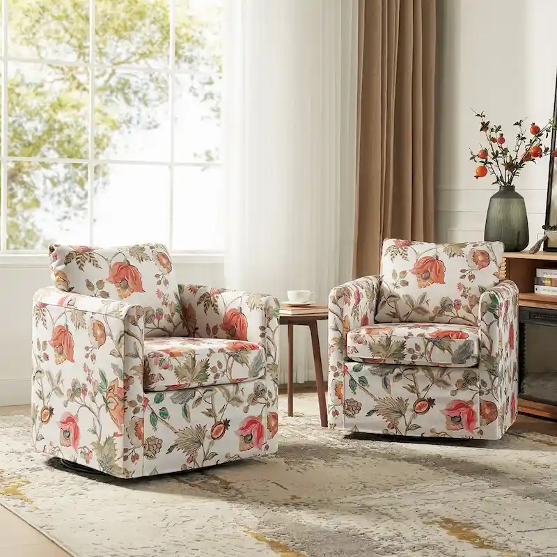 Erkenbald Modern Slipcovered Swivel Chair with Removable Cushion Set of 2 by HULALA HOME
