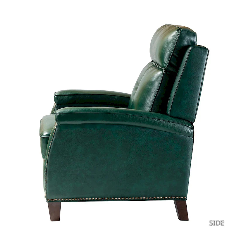 Gaspar Mid-Century Modern Genuine Leather Pushback Recliner with Wood legs Set of 2 by HULALA HOME