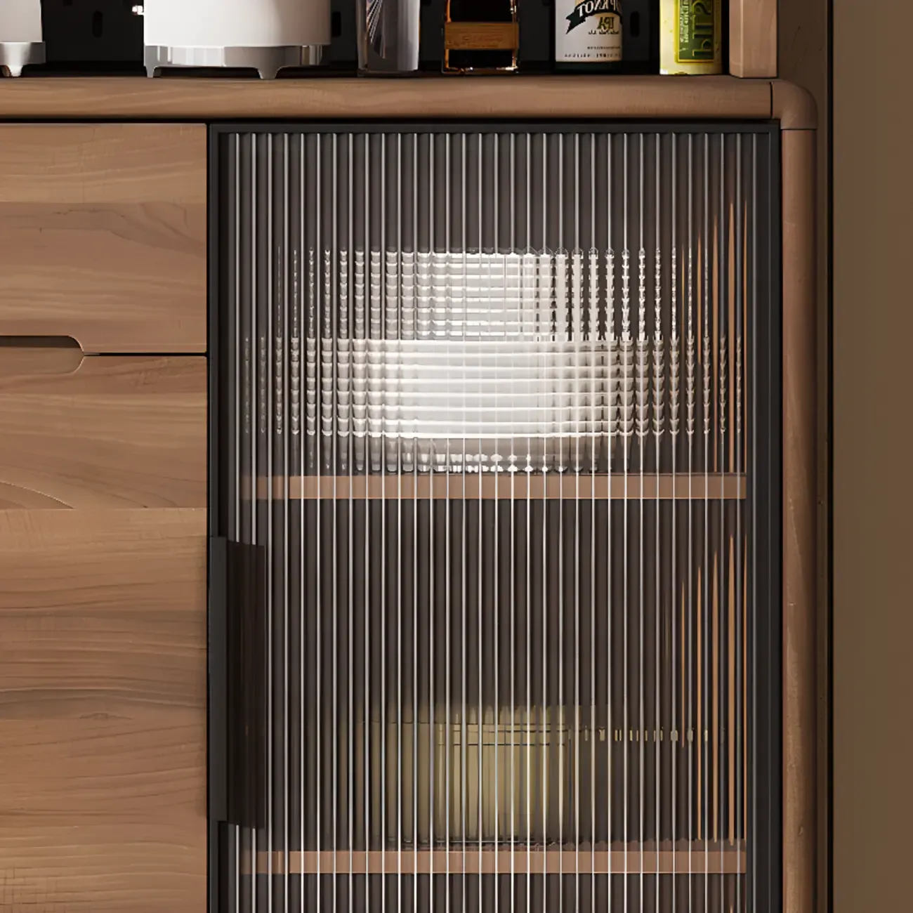 Kitchen Brown Wooden Hutch Top Sideboards with Pegboard Back