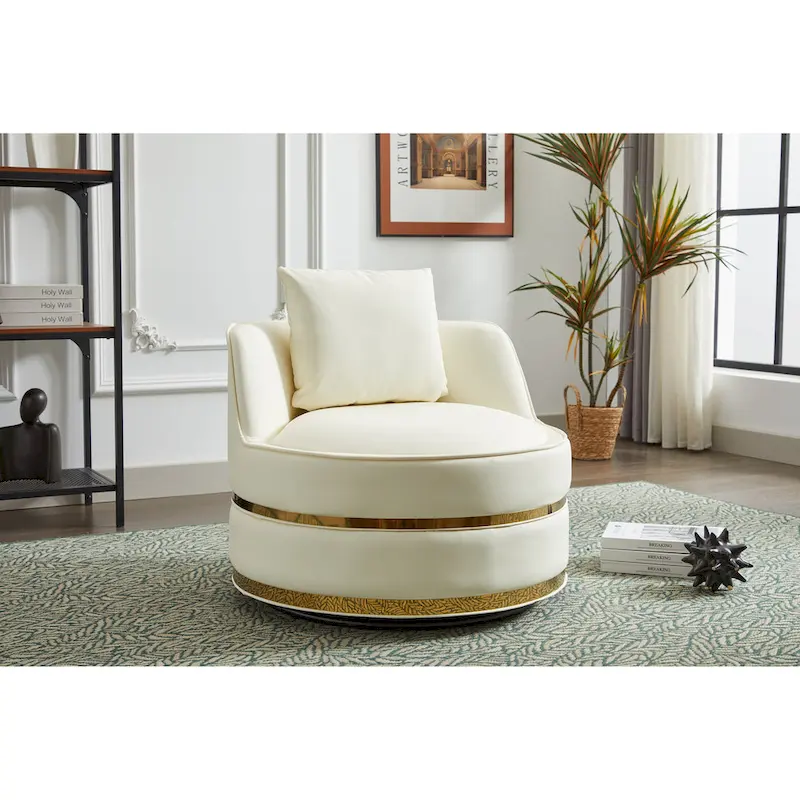 Swivel Chair, 360 Swivel Accent Chair, Faux Leather Barrel Chair Club Chair, Padded Single Chair