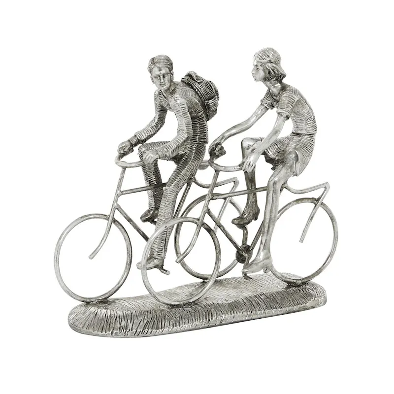 Polystone People Handmade Sculpture with Bike - Silver - Roche River Decor
