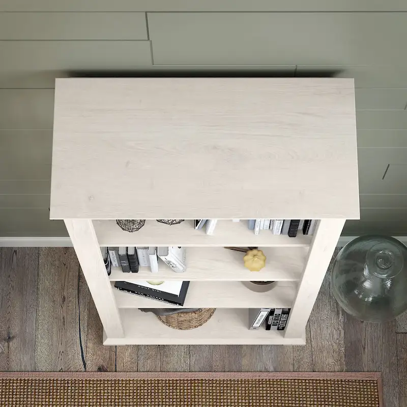 4-Shelf Bookcase in Linen White Oak / Driftwood Gray – 2 Adjustable Shelves