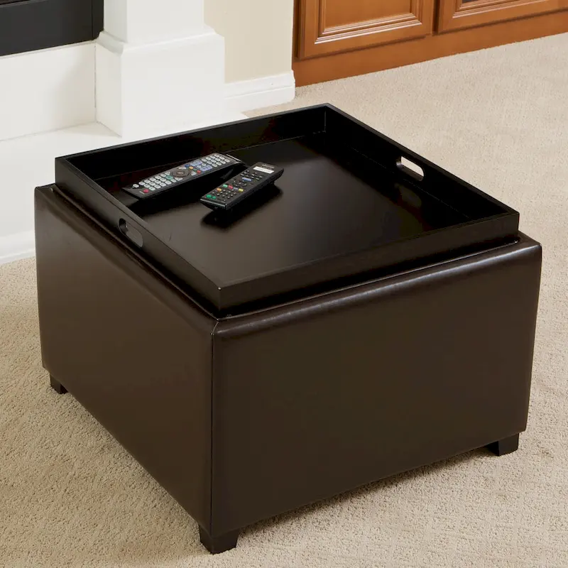 Wellington Bonded Leather Tray Top Ottoman by Christopher Knight Home