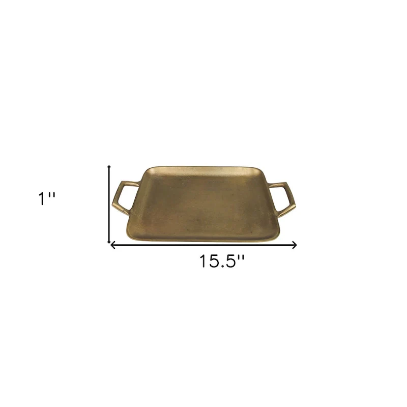 HomeRoots 16  Gold Rustic Metal Tray With Handles