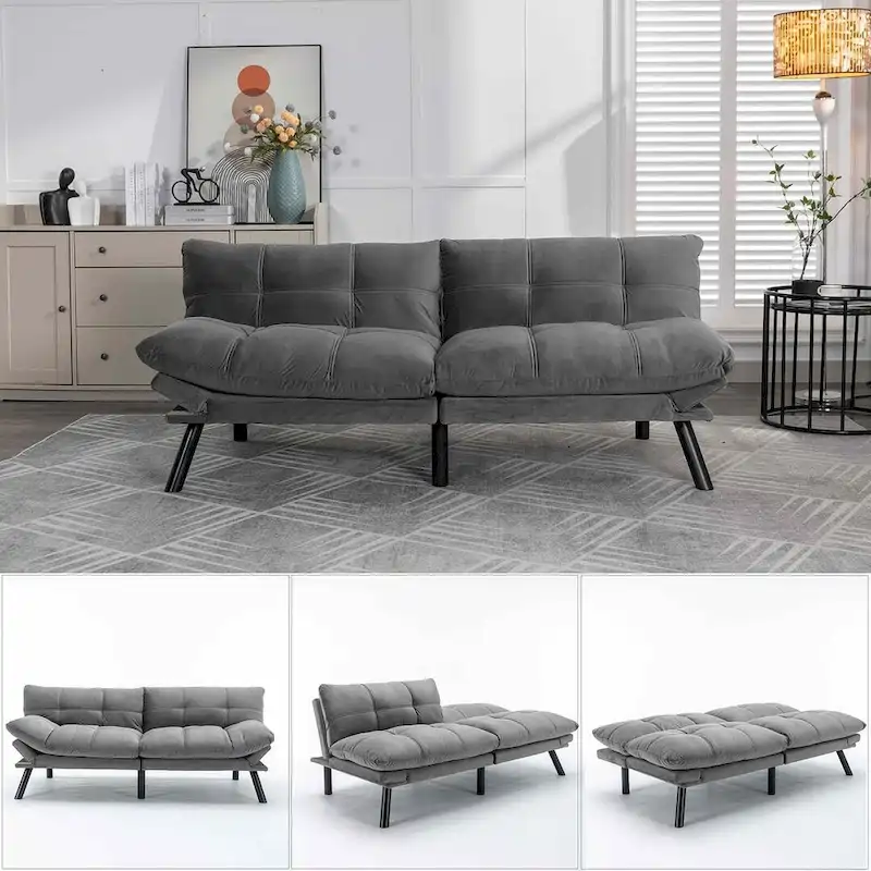 Modern Upholstered 2-Seater Sofa Bed with Adjustable Backrest and Armrests - 70:l