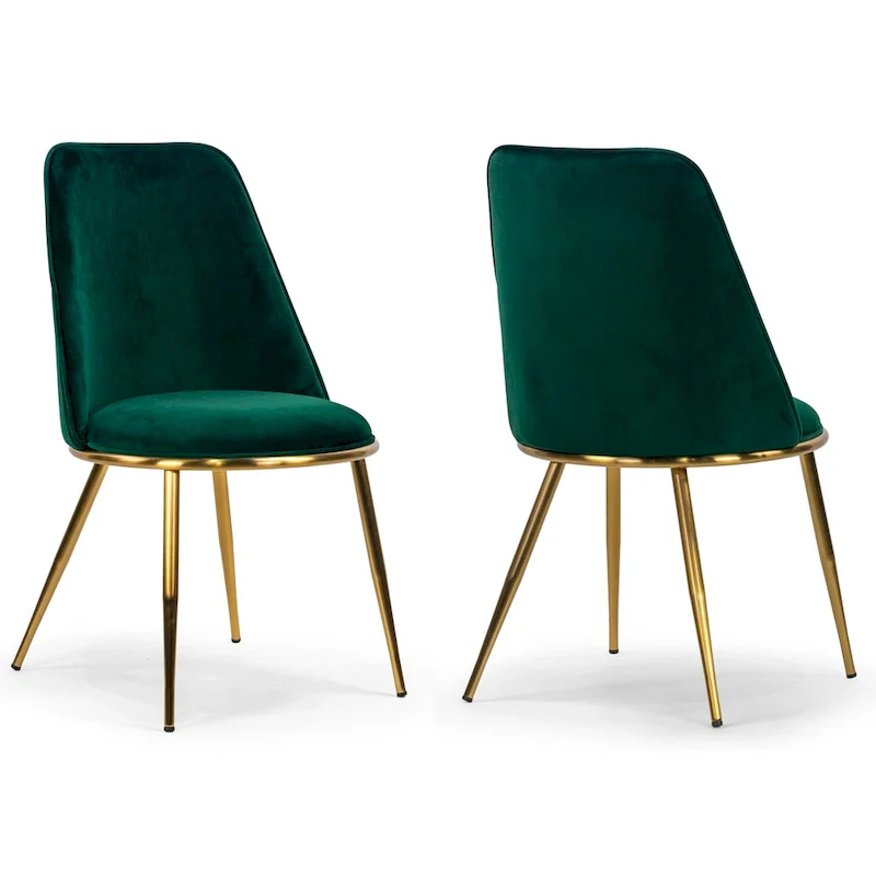 Anzu Glam Green Velvet Dining Chairs with Goldtone Legs (Set of 2)