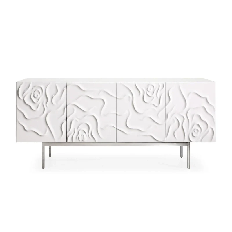 Modern White High Gloss Buffet with Soft-Close Doors
