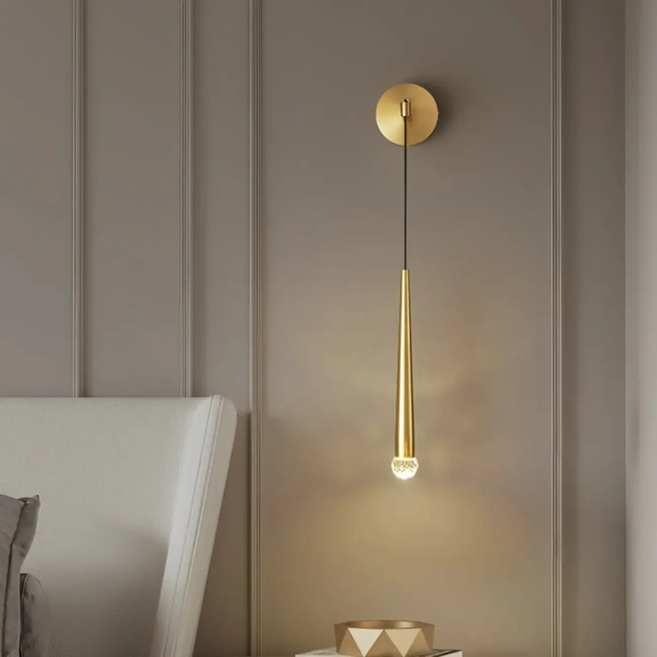 Elegant Gold Cylinder LED Wall Sconce with Crystal Deco