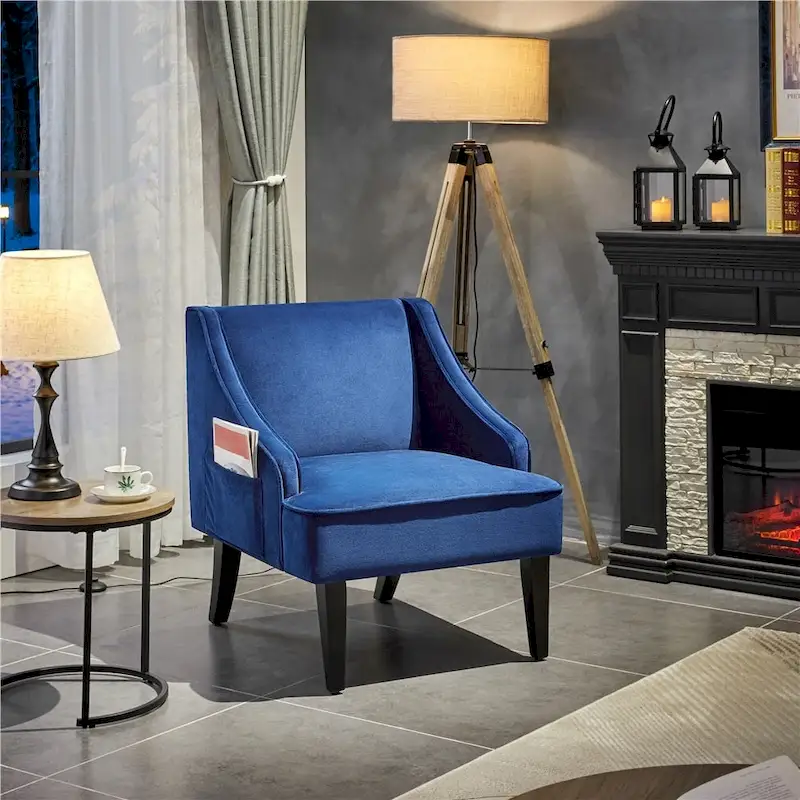 Yaheetech Modern Velvet Fabric Accent Chair with Rubber wood Legs