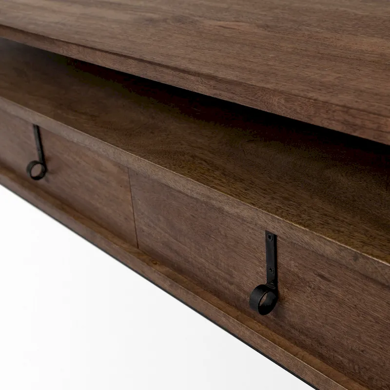 Glenn I Square Dark Brown Wood and Iron Black Frame Side Table