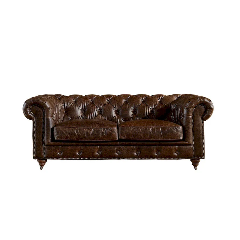 Century Chesterfield Love Seat - Light Chestnut Leather