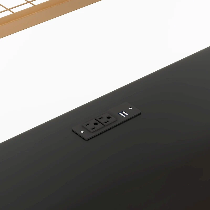 Gold+Black Full Metal Loft Bed with Desk, Drawers & Charging Station