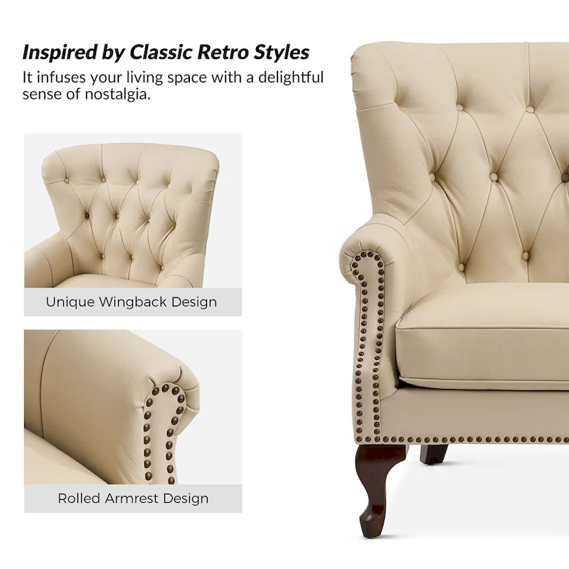 Gerhard Genuine Leather Armchair with Nailhead Trims and Removable Cushion Set of 2 by HULALA HOME