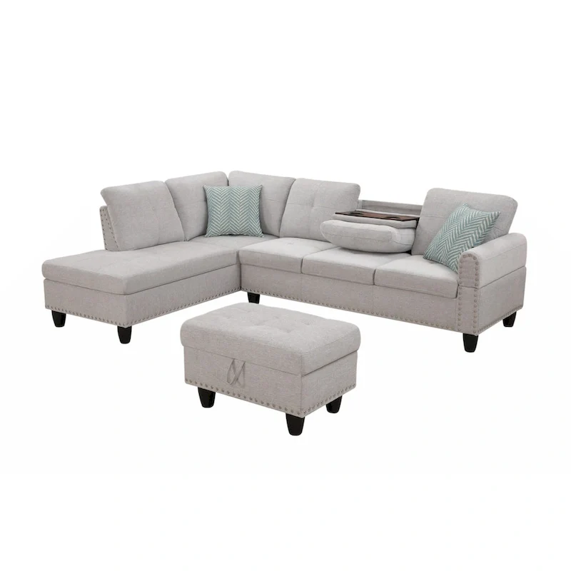Alger 98 Wide Left Hand Facing Sofa & Chaise with Ottoman