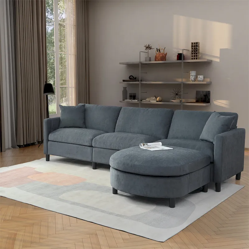 Tala Sectional Sofa Couch with Ottoman and Removable Cushion by GDFStudio