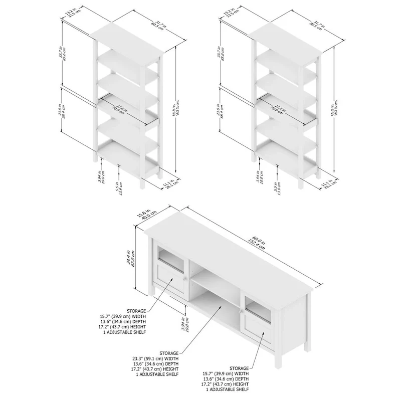 Bush Furniture Mayfield Farmhouse 60W TV Stand with Bookcases.