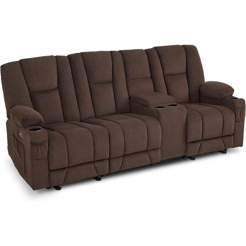 MCombo Electric Power Reclining Sofa with Massage and Lumbar Heat, Fabric 6015/6025/6035/6045