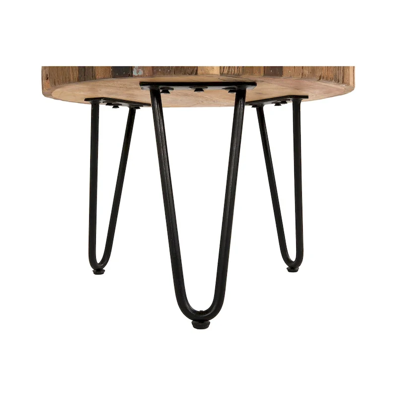 Sawyer 22 in. Round Reclaimed Wood Accent End Table with Black Hairpin Metal Legs
