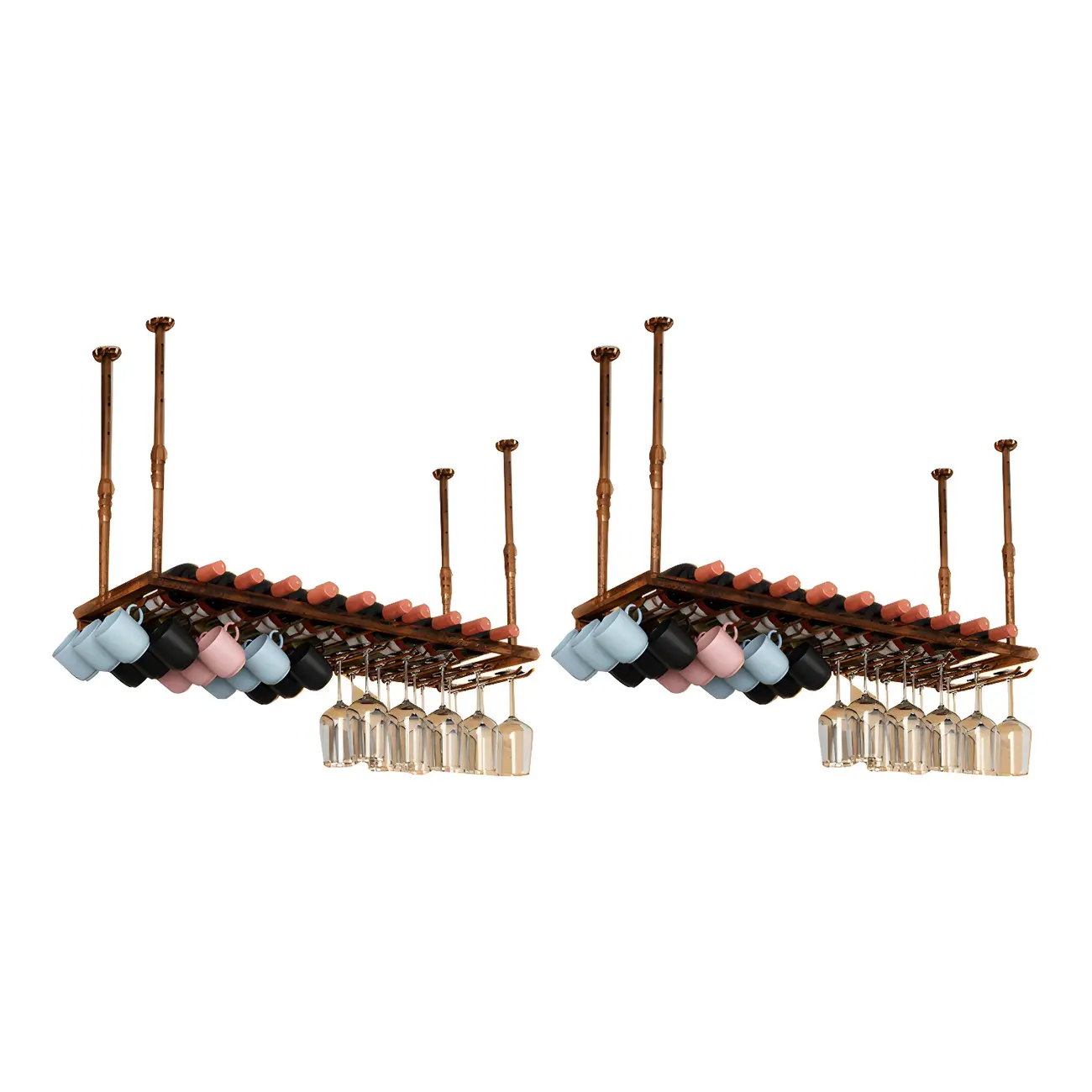 Industrial Metal Hanging Wine Rack with Glass Holder