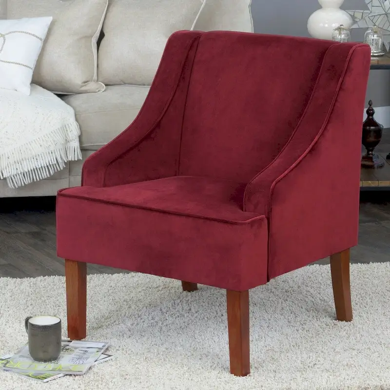 HomePop Swoop Arm Accent Chair in Berry Merlot Velvet