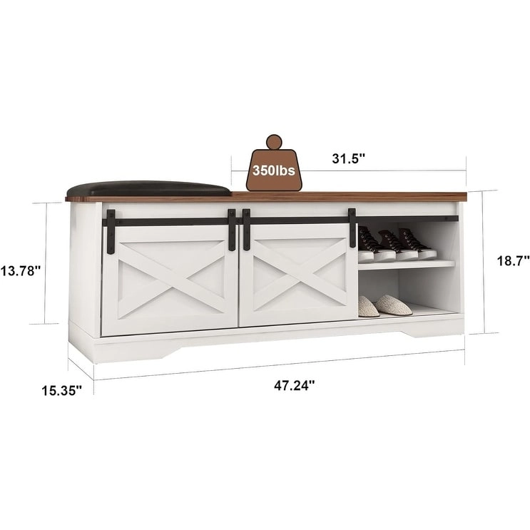 47  Farmhouse Entryway Shoe Bench with Thickened Cushion