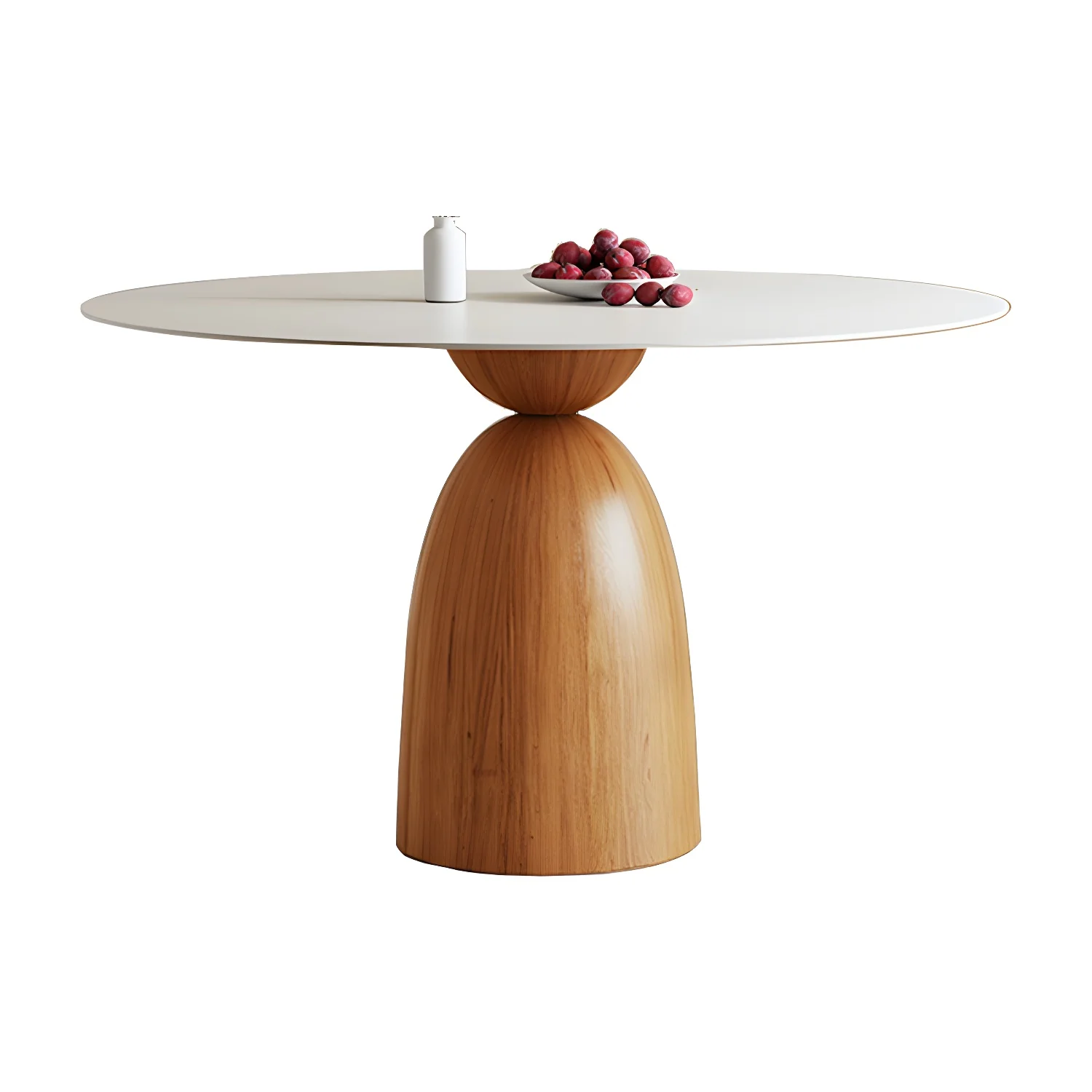 Modern White Stone Natural Wood Round Dining Table
