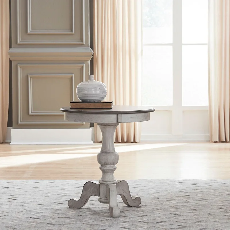 Ocean Isle Antique White & Weathered Pine Round End Table
