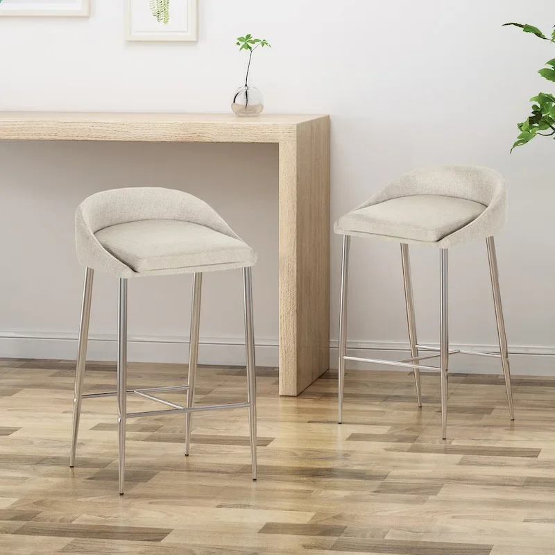 Modern Upholstered Counter Stools with Chrome Legs (Set of 2)