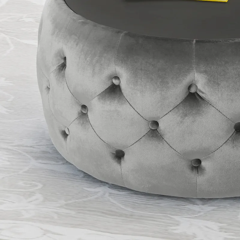 Chana Glam Velvet and Tempered Glass Coffee Table Ottoman by Christopher Knight Home