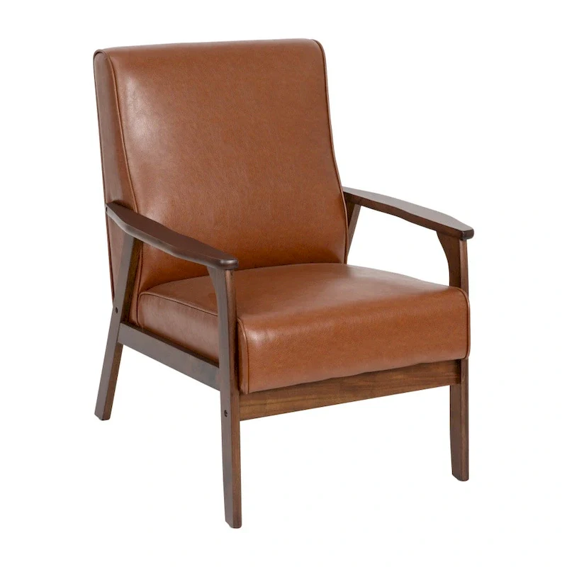 Mid-Century  Armchair with Wooden Frame and Faux Leather Cushions