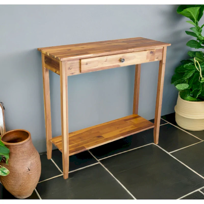 Solid Acacia Wood 1-drawer Console Table with Bottom Shelf