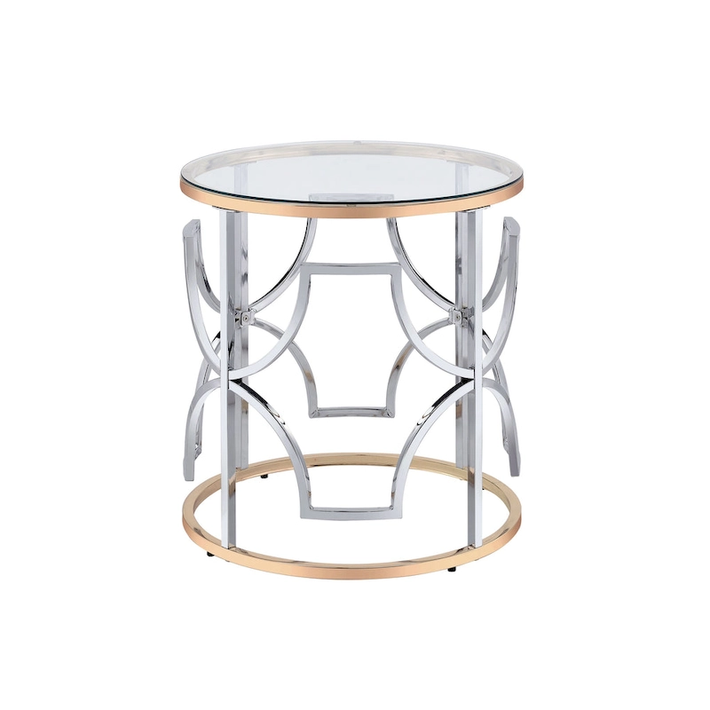 DH BASIC Modern Style Chrome and Gold Round Open End Table by Denhour