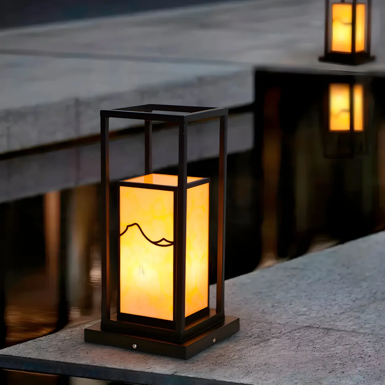 Black Metal Glass Geometric Post Cap Light