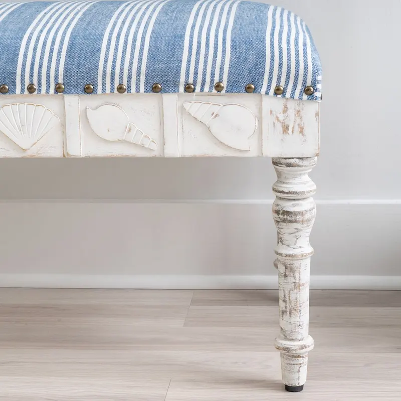 Barlow Upholstered Wood Seashell Entryway Bench