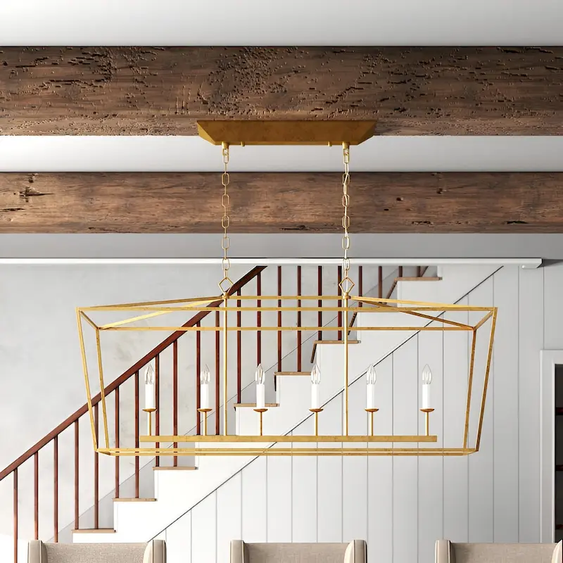 6 - Light Gold Lantern Pendant, Large Cage Style Iron Art Design