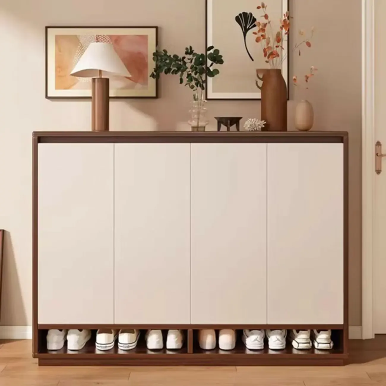 Entryway Rectangular Adjustable Wood Shoe Cabinet with Door