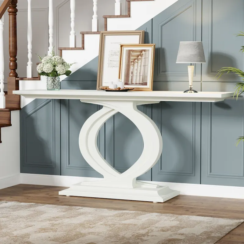 59 Inch Console Table for Entryway, White Farmhouse Sofa Tables for Living Room