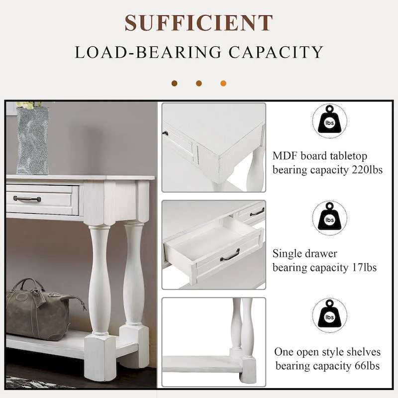 63inch Long Wood Console Table with 3 Drawers