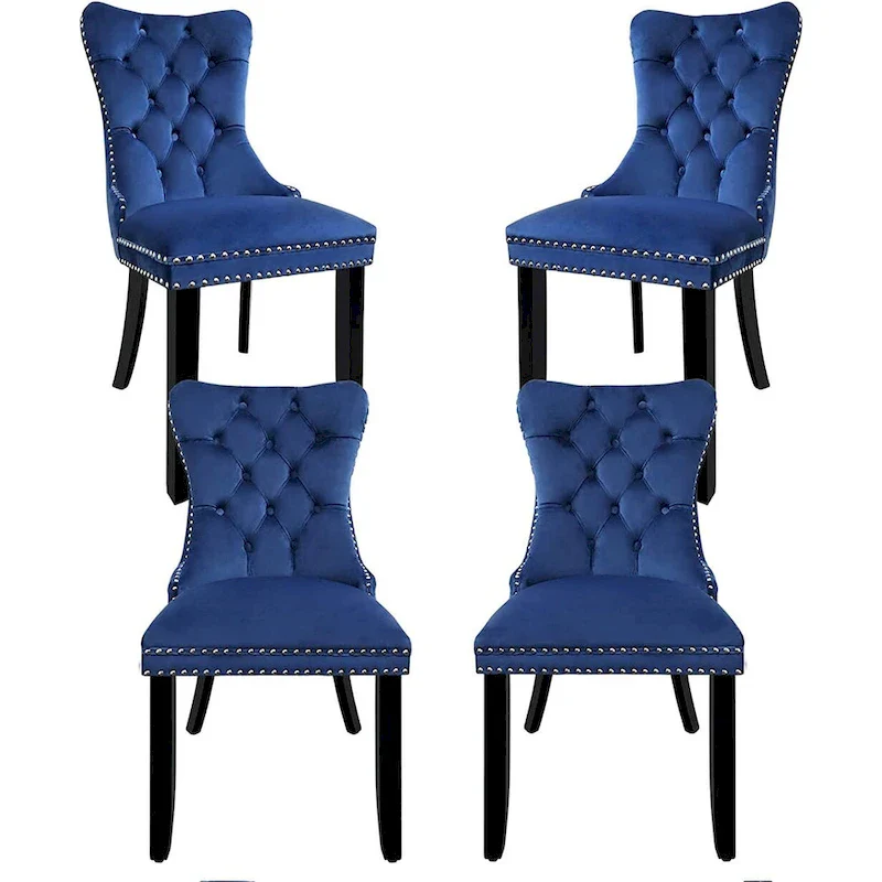 Dining Chairs Set of 6, Luxury Upholstered Velvet Kitchen Chairs Side Chair with Padded Seat Back and Solid Wood Legs