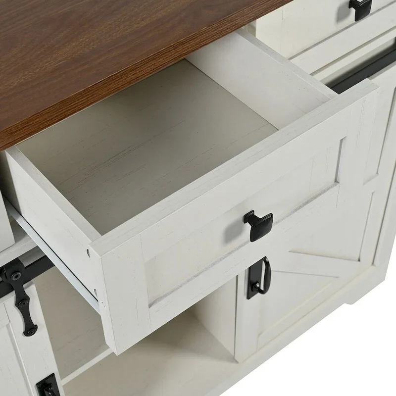 Farmhouse Kitchen Island Cart with Wheels, Power Outlet