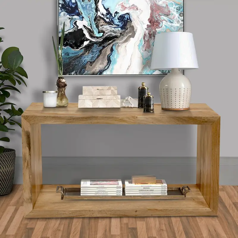 Keli 52 Inch Mango Wood Sideboard Console Table, Open Cube, 1 Shelf